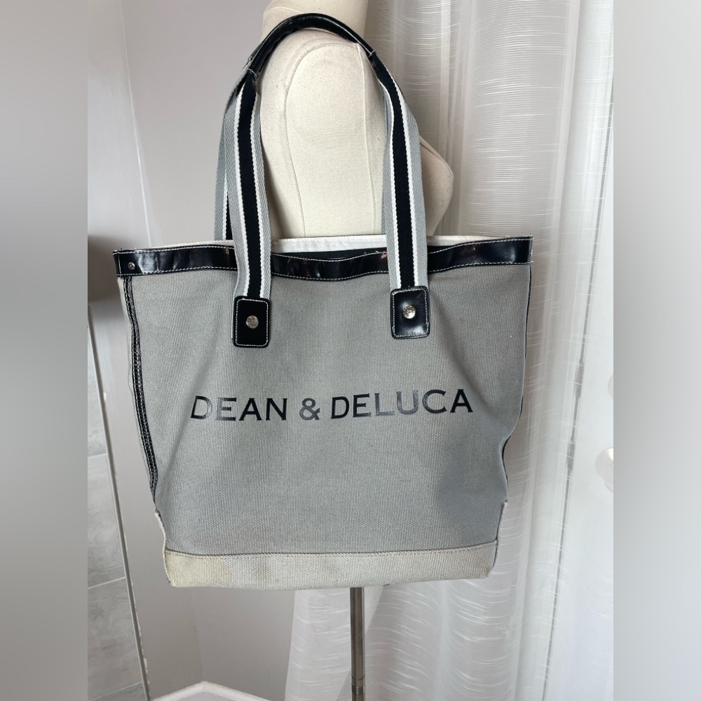 Dean & Deluca Signature Cotton Canvas Shopper Tote Grey & Black